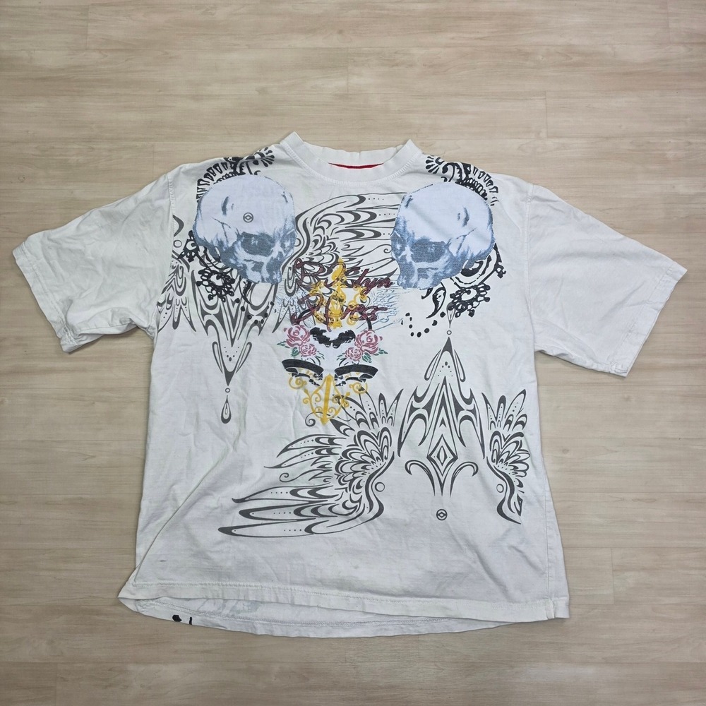 Brooklyn Xpress Skull Graphic Shirt White Short Sleeve Size Large‎